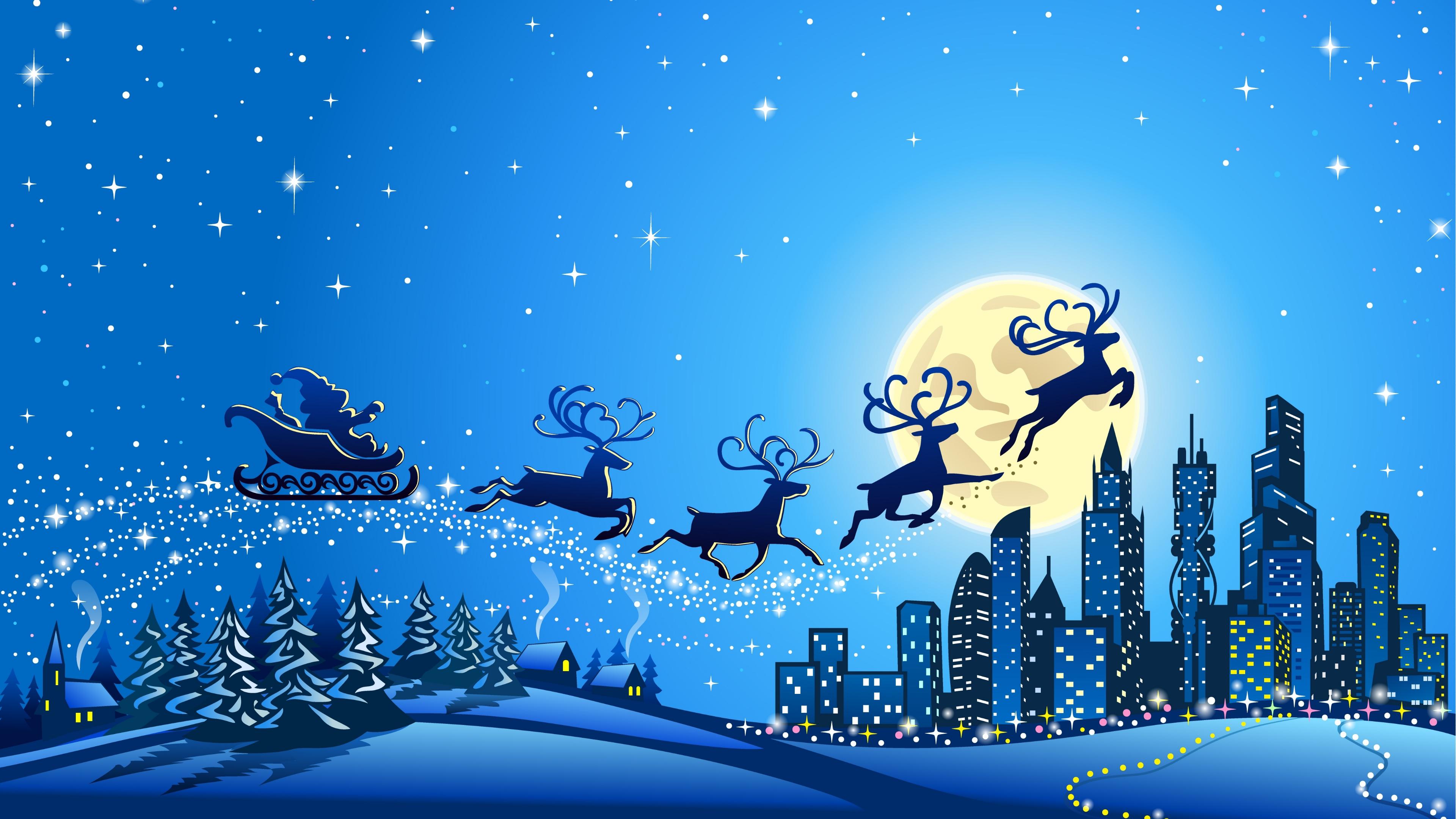 Merry Christmas Wallpaper Hd - Christmas Santa And Reindeer - HD Wallpaper 