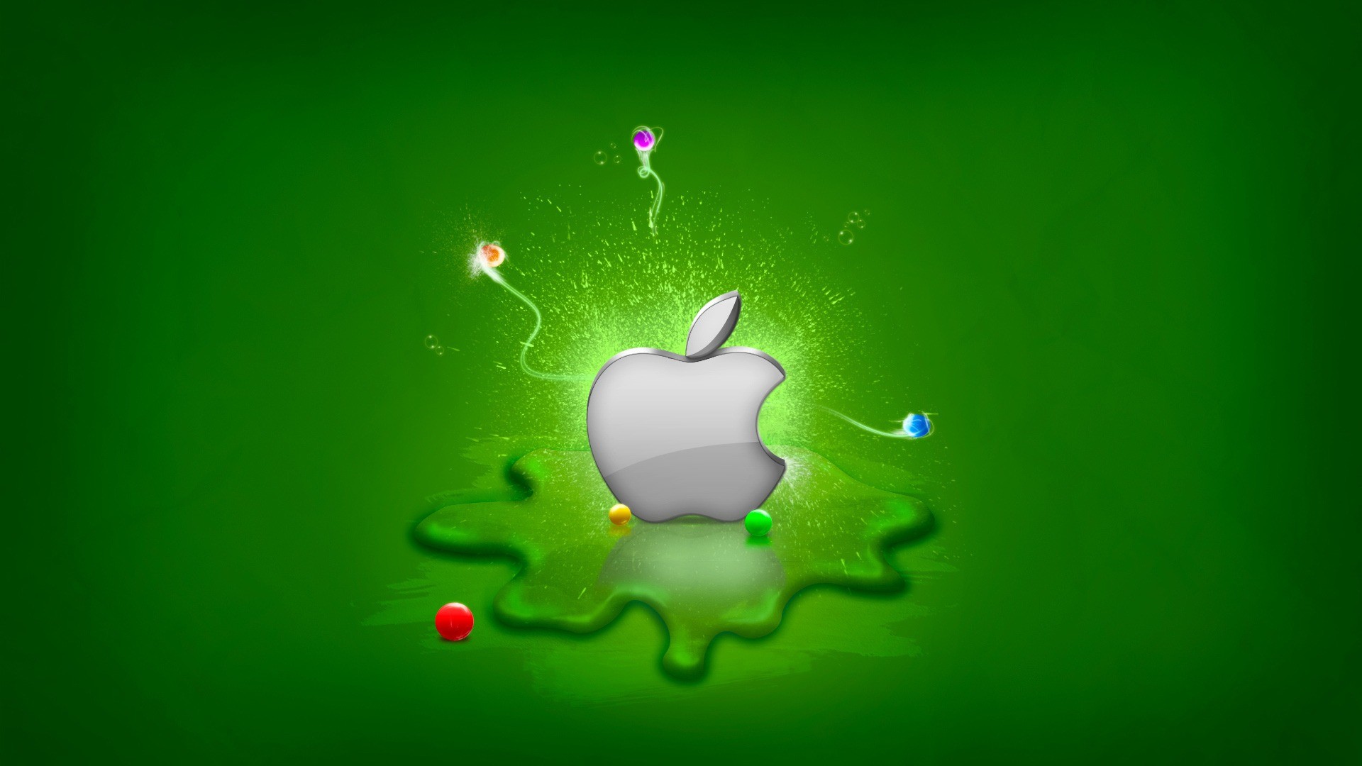 Green Background And Apple 3d Logo - HD Wallpaper 