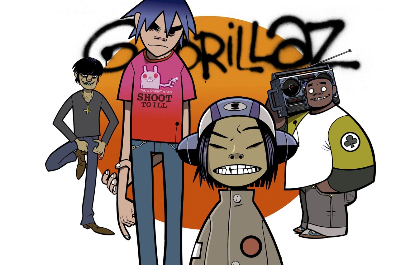 Photo Wallpaper Music, Group, Grafiti, Russel, Gorillaz, - Gorilla Band - HD Wallpaper 