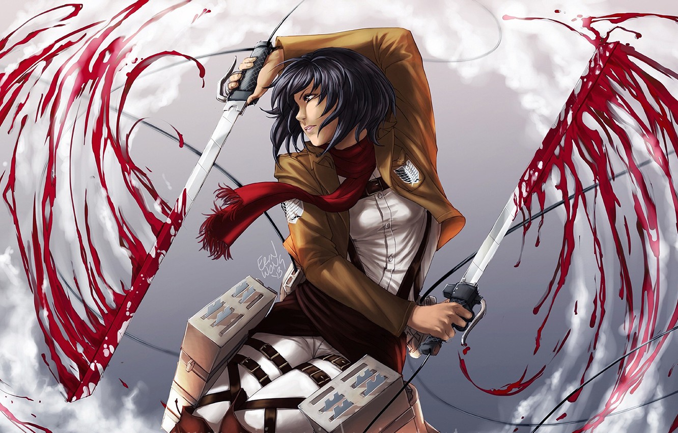 Photo Wallpaper Art, Shingeki No Kyojin, Attack Of - Shingeki No Kyojin Mikasa Art - HD Wallpaper 