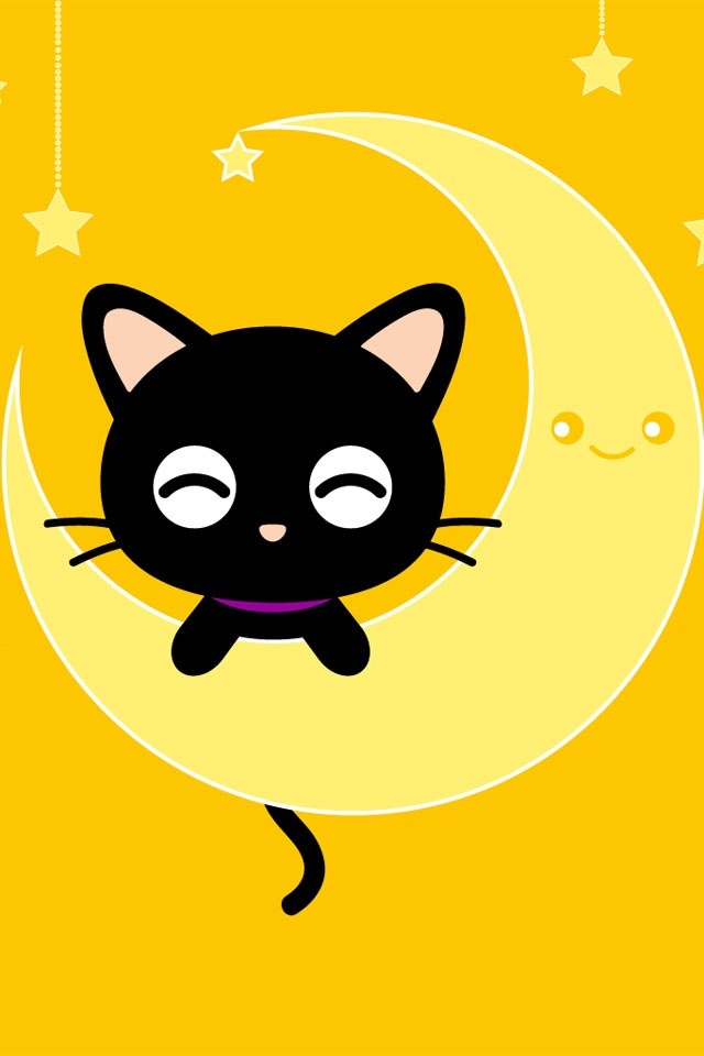 Cartoon Cat And Moon, Iphone Wallpaper Background Iphone - Cartoon Wallpaper Black Cat - HD Wallpaper 