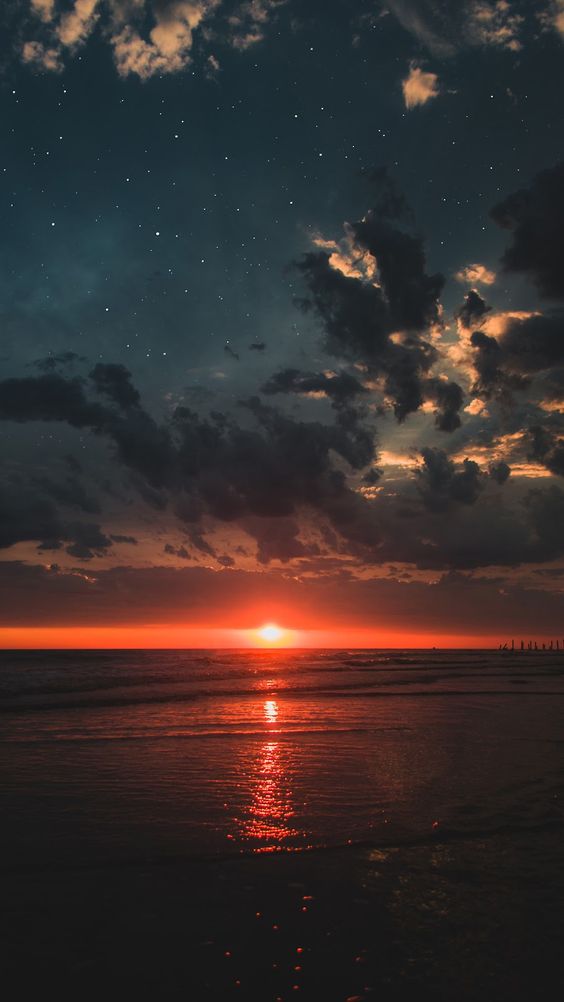 Sunset, Beach, And Nature Image - Ocean Sunset With Stars - HD Wallpaper 