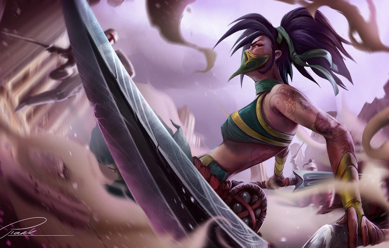 Photo Wallpaper Girl, Fantasy, Art, Akali, League Of - Lol Akali - HD Wallpaper 