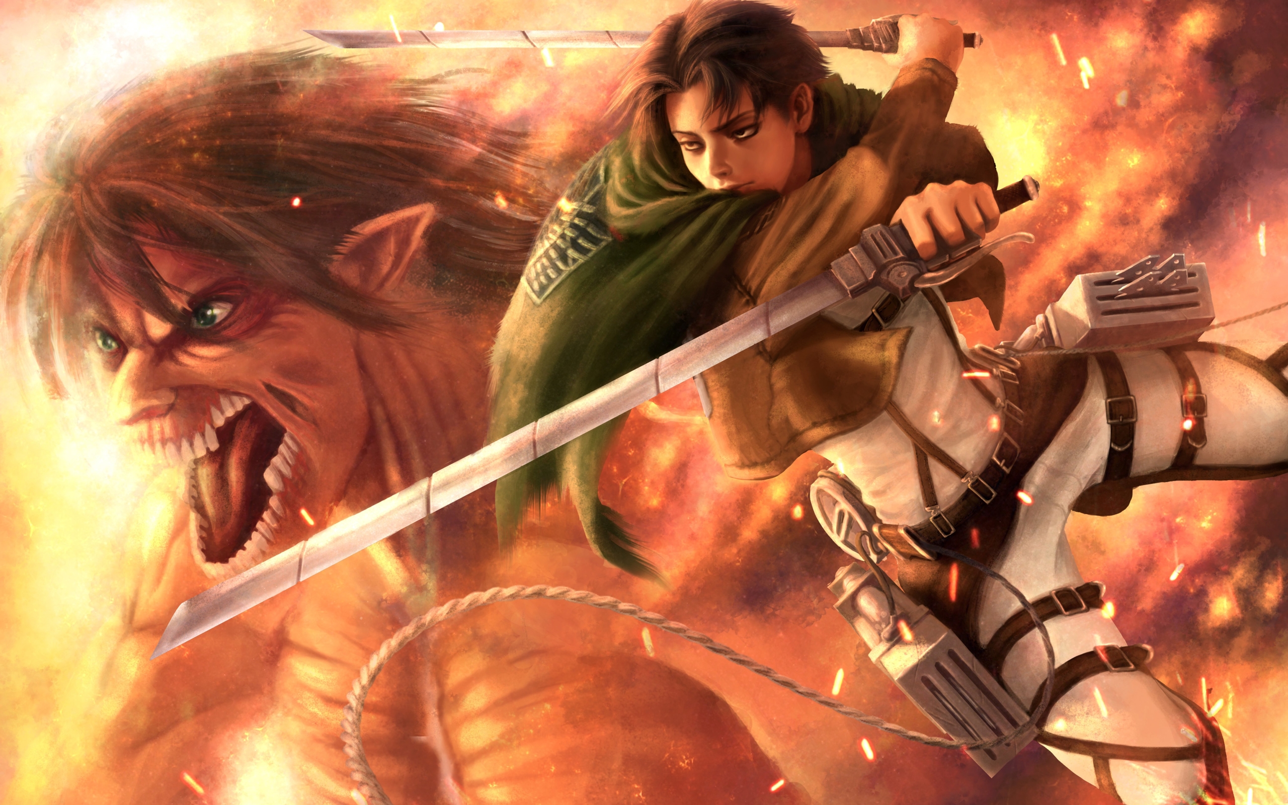 Wallpaper Of Eren Yeager, Levi Ackerman, Anime, Attack - Attack On Titan Wallpaper 3d - HD Wallpaper 