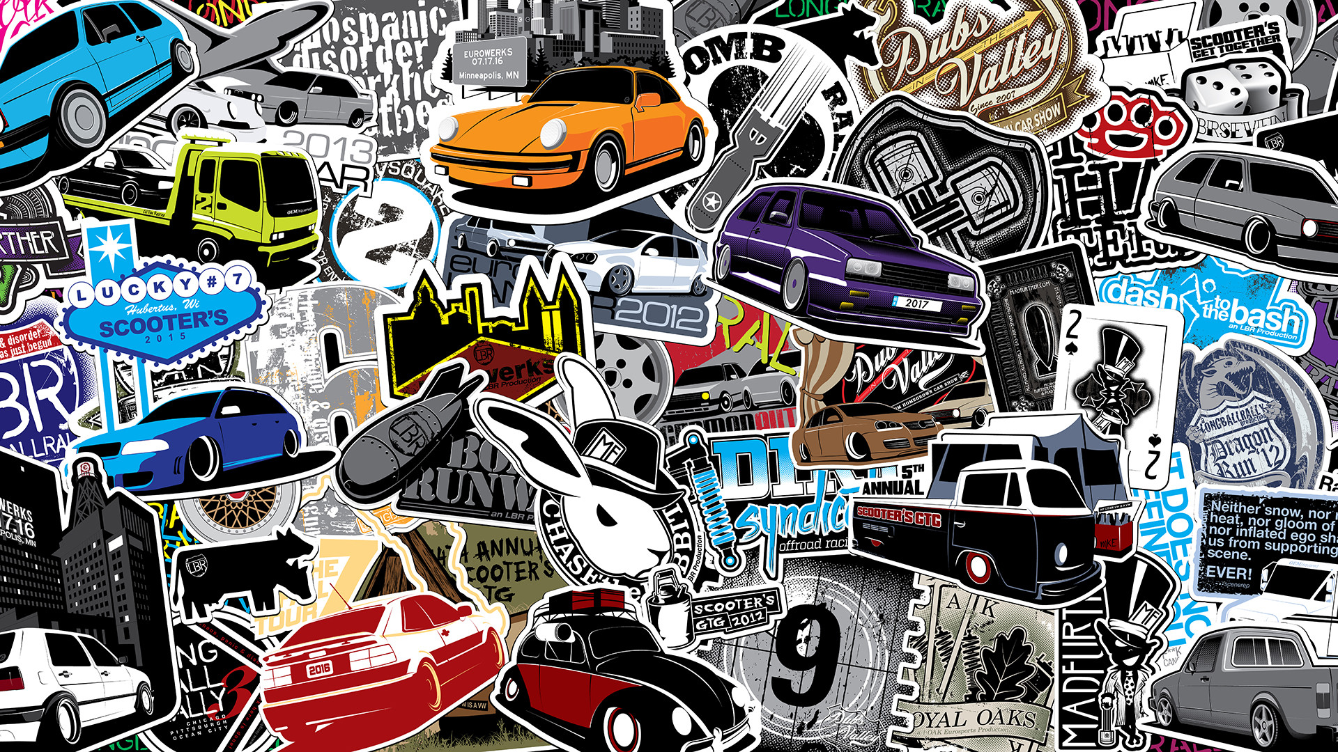 Sticker Bomb Collage Desktop For 
 Data-src - Collage Graphic Design Cars - HD Wallpaper 