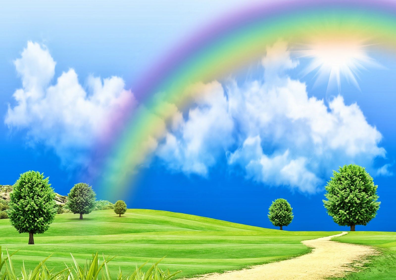 Beautiful Scenery With Rainbow - HD Wallpaper 