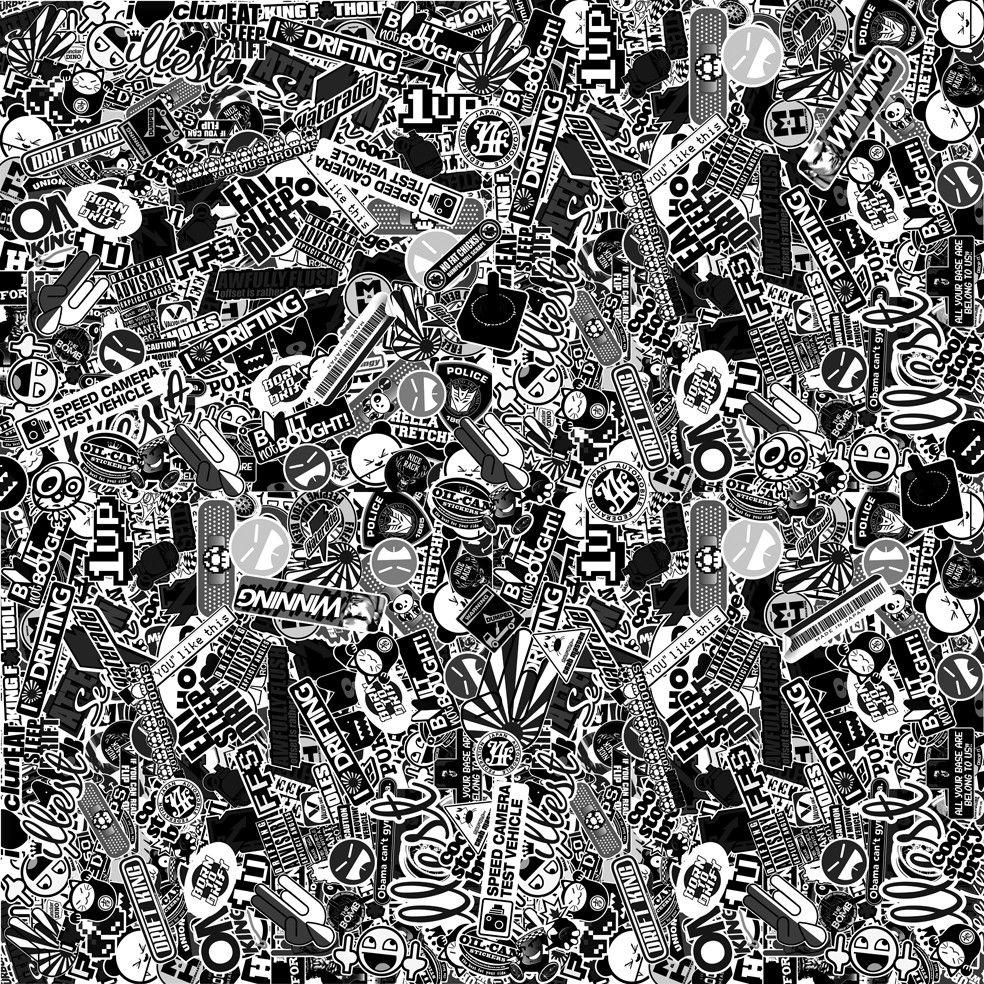 Black And White Sticker Bomb - HD Wallpaper 