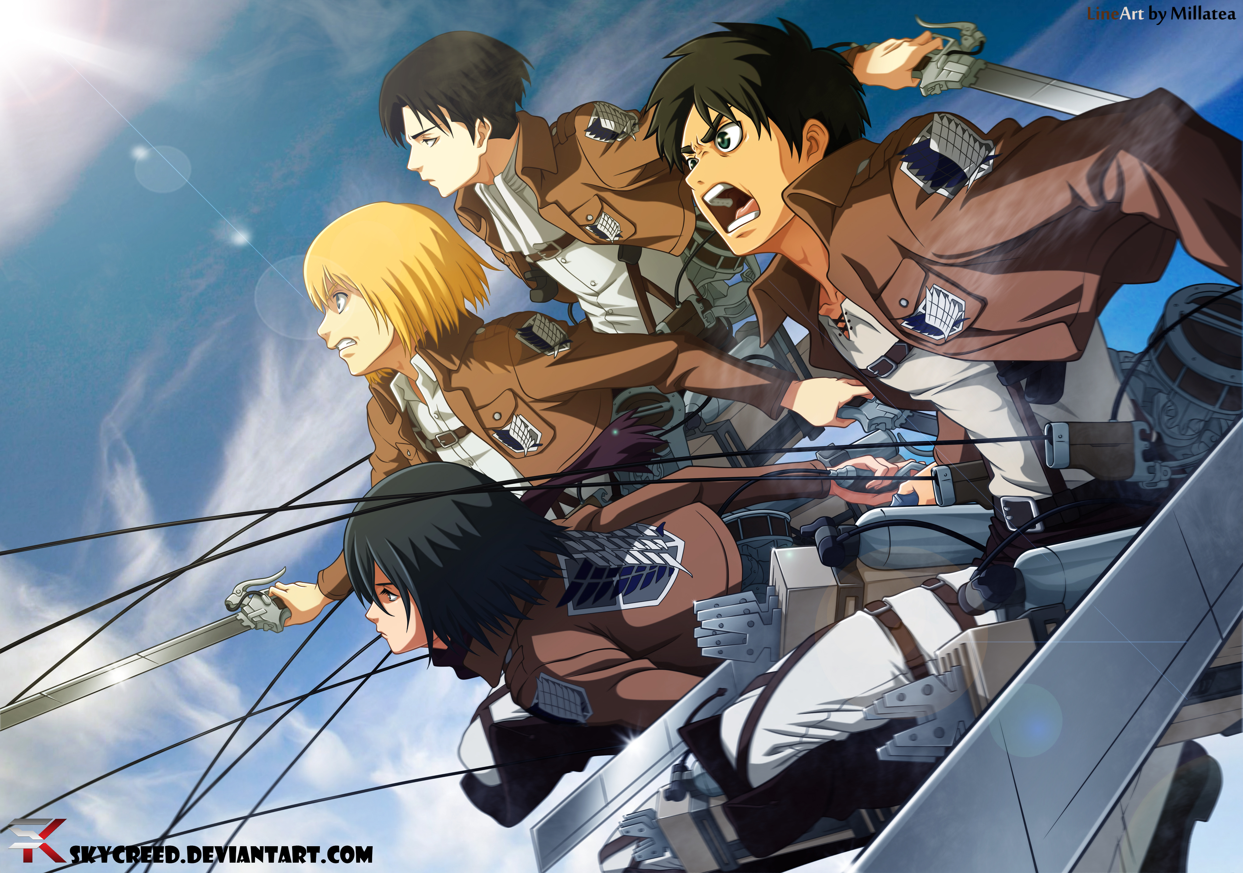 Attack On Titan Eren Mikasa Armin And Levi - HD Wallpaper 