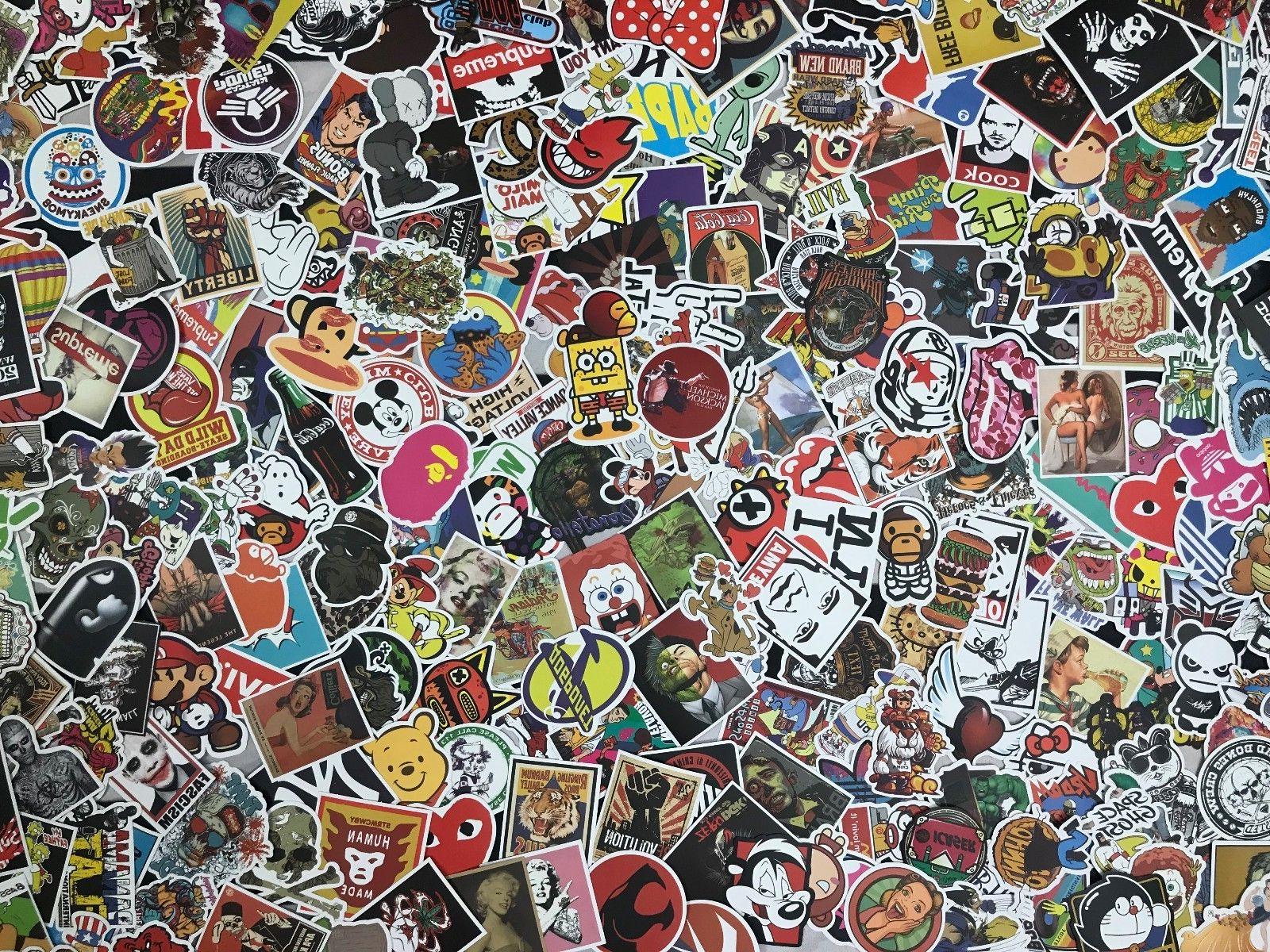 Lot Random Laptop Skateboard Luggage - Skateboard Stickers A Bunch Of Stickers - HD Wallpaper 