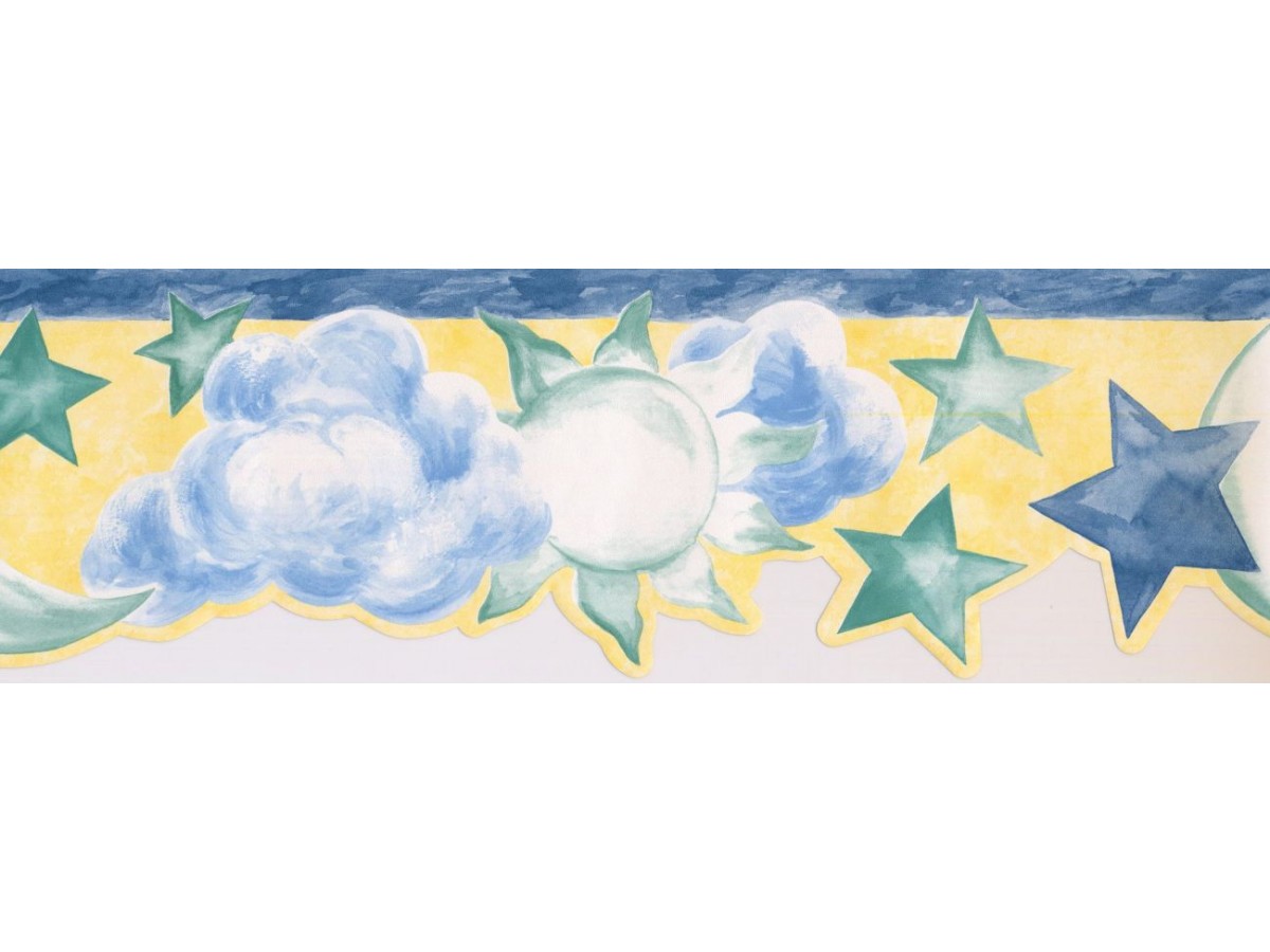 Norwall Wallpaper Border Sun Clouds Stars Moon Scalloped - HD Wallpaper 