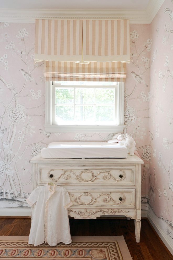 Dc Metro Baby Girl Nursery Wallpaper With Transitional - Curtain - HD Wallpaper 