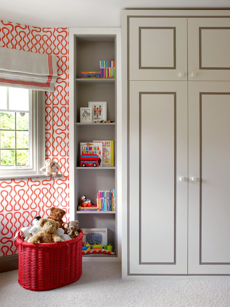 London Baby Girl Nursery Wallpaper With Washable Rolls - Built In Armoire Window - HD Wallpaper 