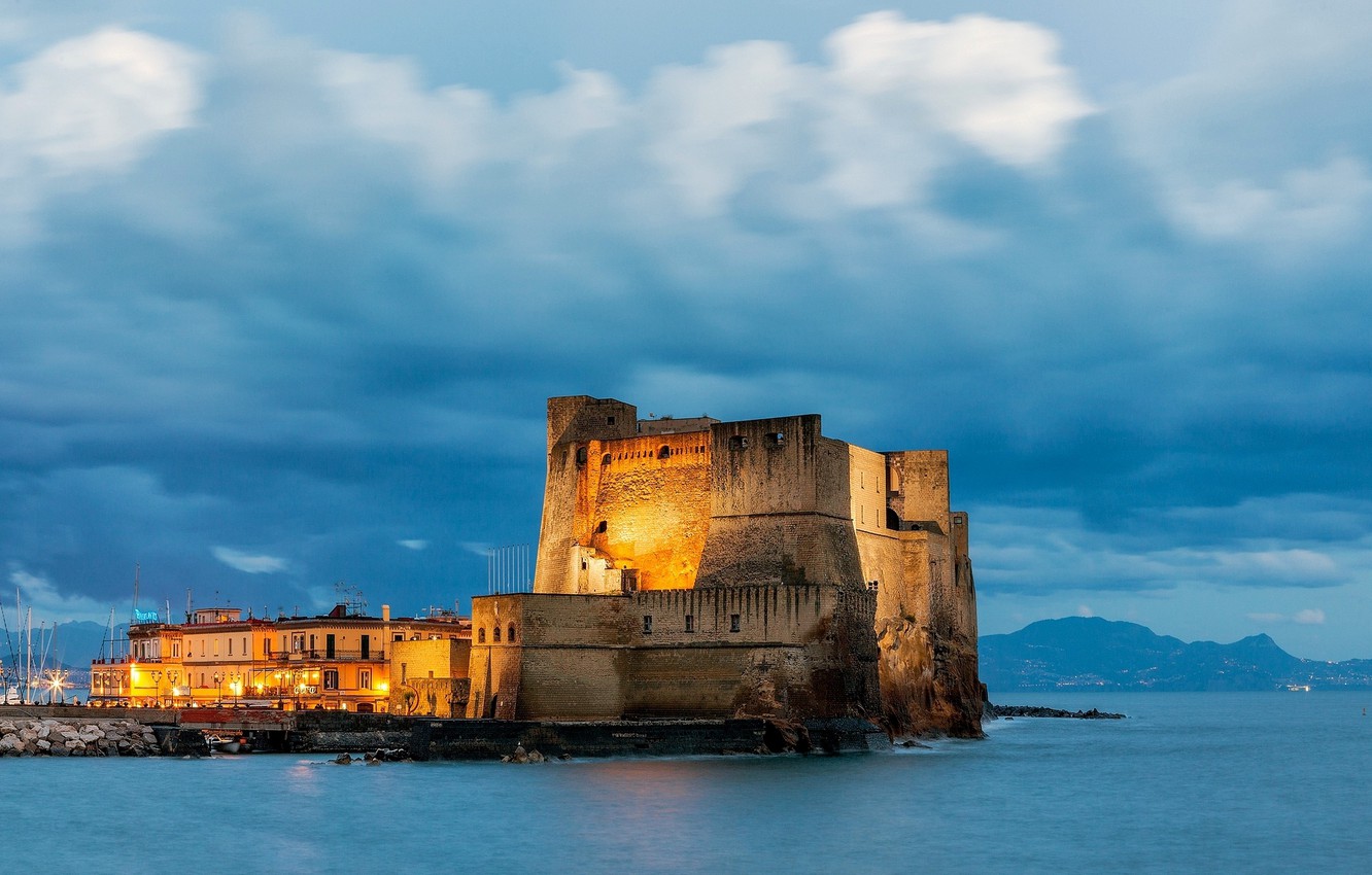 Photo Wallpaper The Sky, Landscape, Clouds, The City, - Castel Dell'ovo - HD Wallpaper 