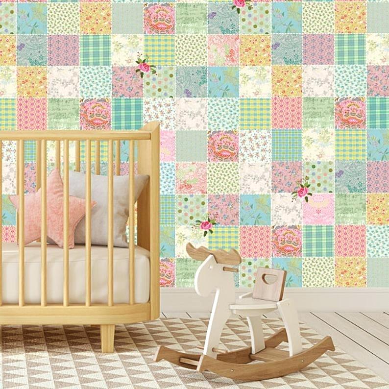 Nursery Wallpaper Girl Patchwork Girls Bedroom Textured - Benjamin Moore Abalone 2108 60 - HD Wallpaper 