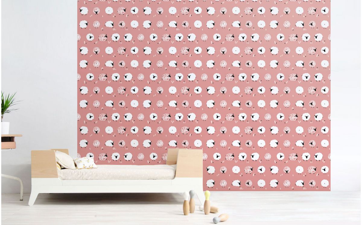 Cute Pink Sheep Nursery Wallpaper For Kids Room, Girls - Wallpaper - HD Wallpaper 