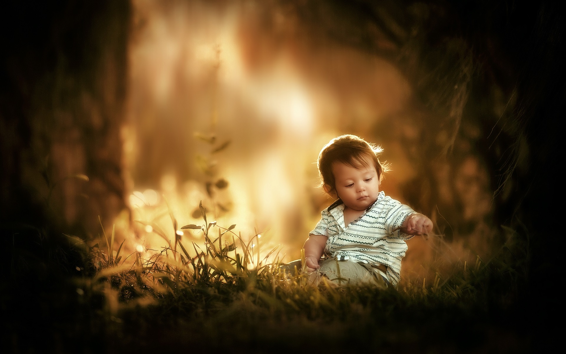 Wallpaper Cute Little Boy Sit On Grass Ground, Child - Toddler - HD Wallpaper 