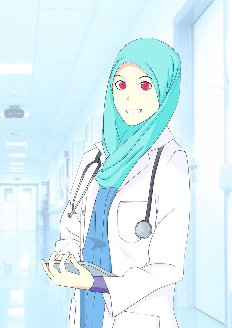 Girl Doctor Cartoon Muslimah - HD Wallpaper 