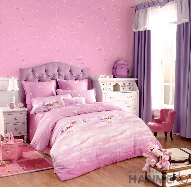 Removable Little Girls Bedroom Wallpaper , Girls Pink - ピンク 寝室 - HD Wallpaper 