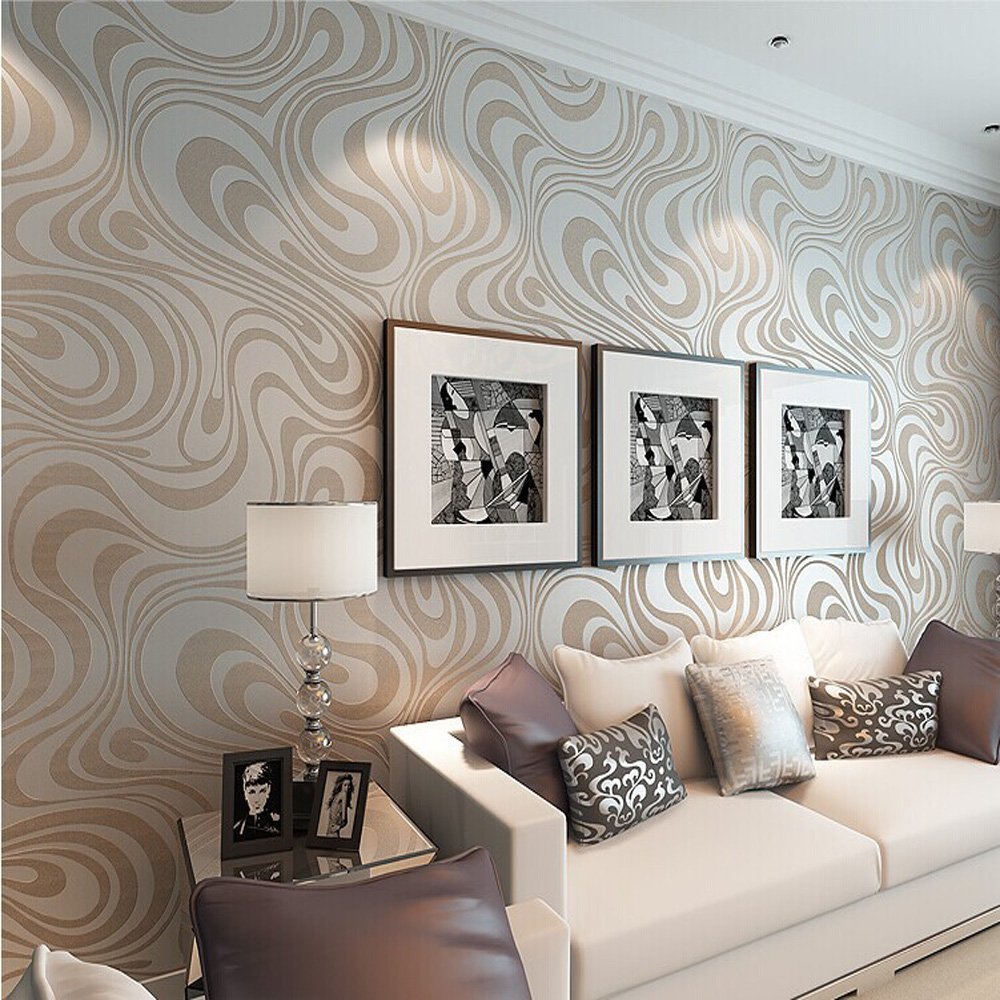 Mod Retro Chic Metallic Wavy Wallpaper Trends Home - Living Room Luxury Modern - HD Wallpaper 