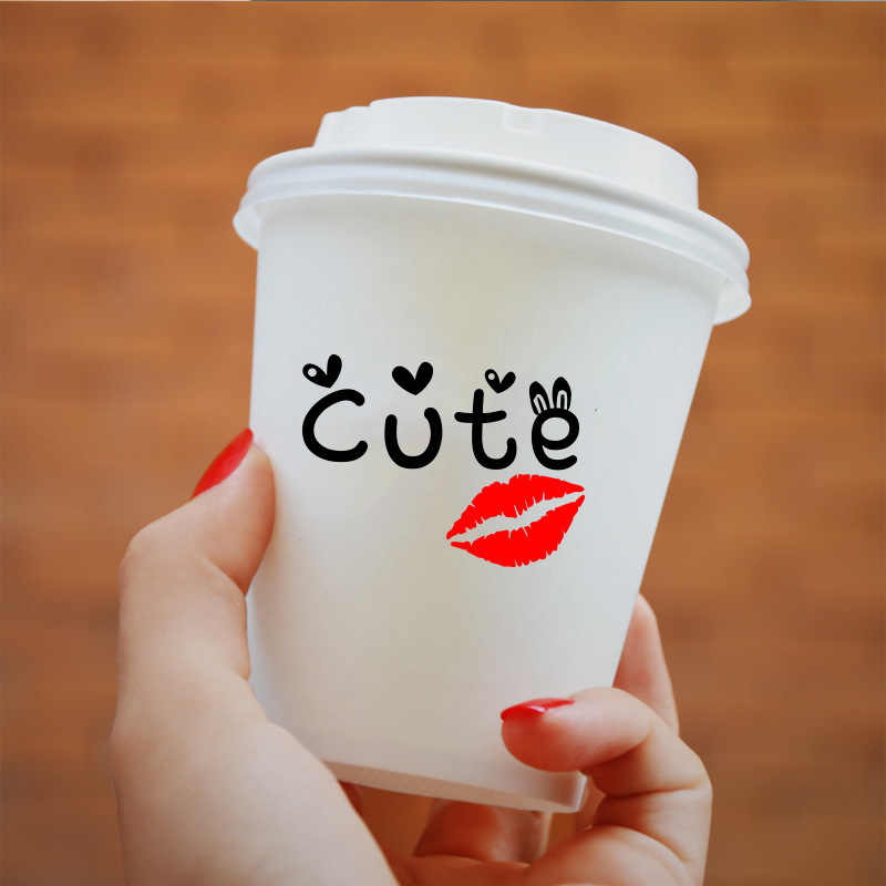 Cup Sticker English Letter Cute Lip Print Home Decor - Sticker - HD Wallpaper 