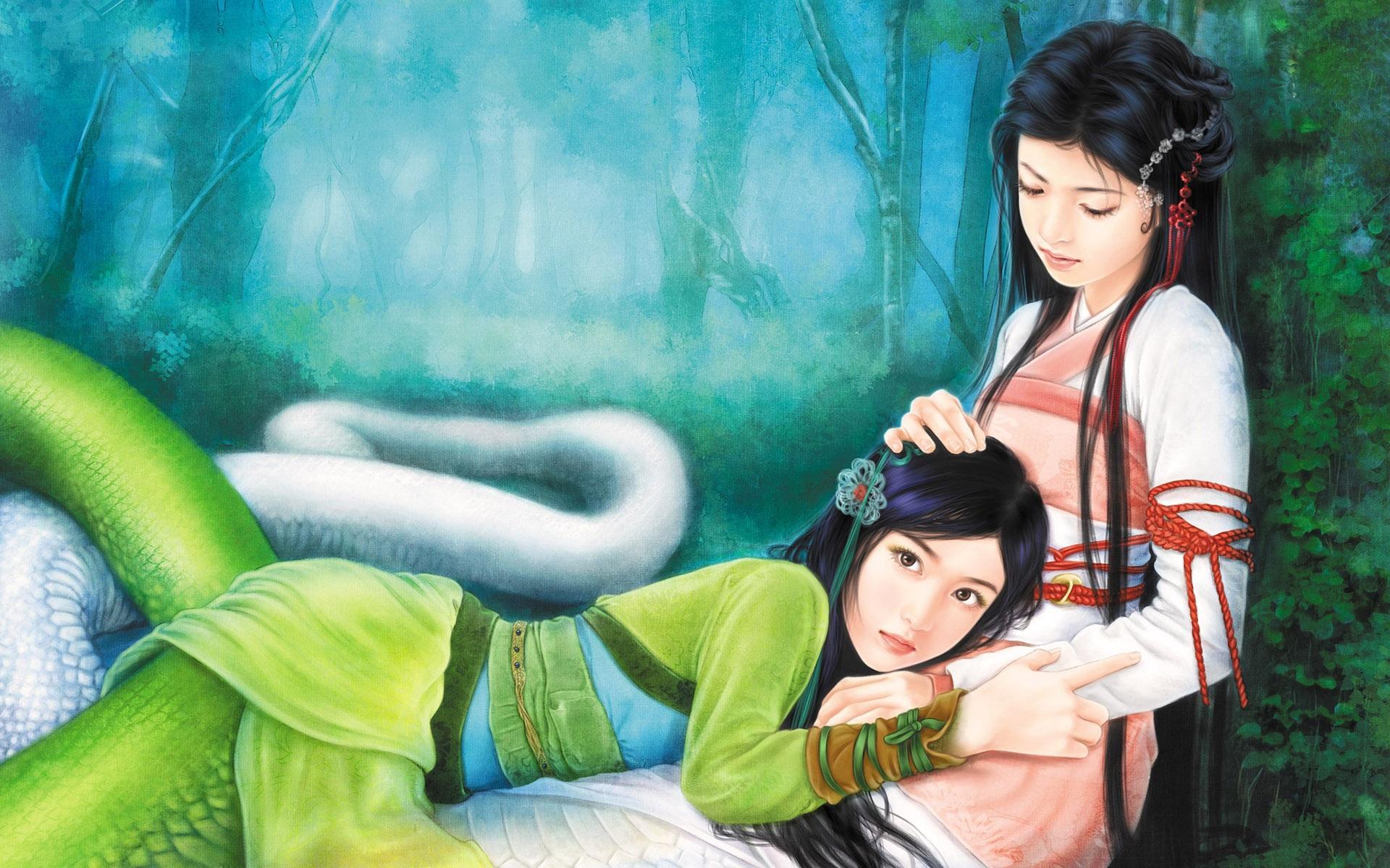 Green Snake White Snake - White Snake And Green Snake - HD Wallpaper 