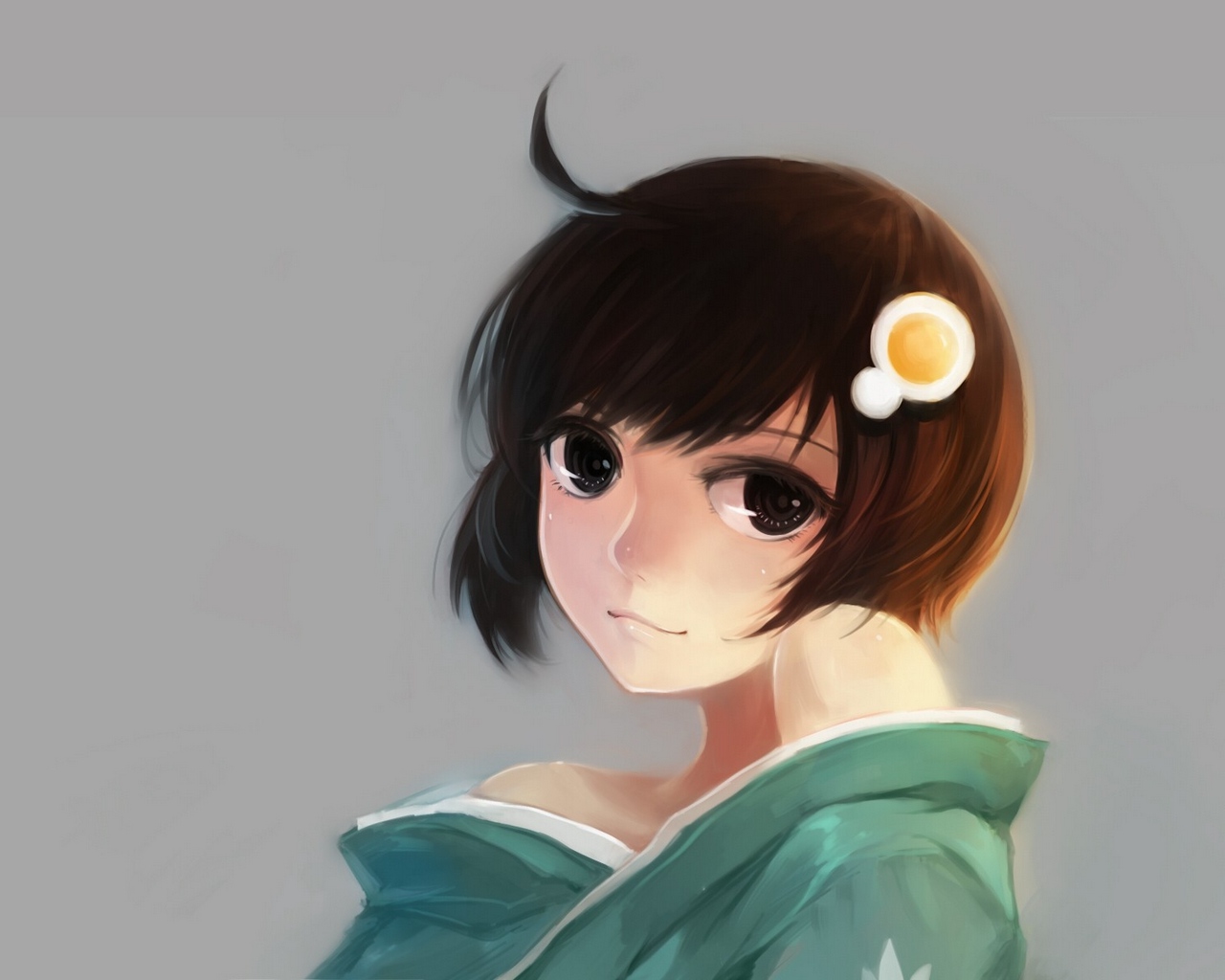 Wallpaper Girl, Cute, Brunette, Smile, Barrette - Brunette Anime Girl With Short Hair - HD Wallpaper 