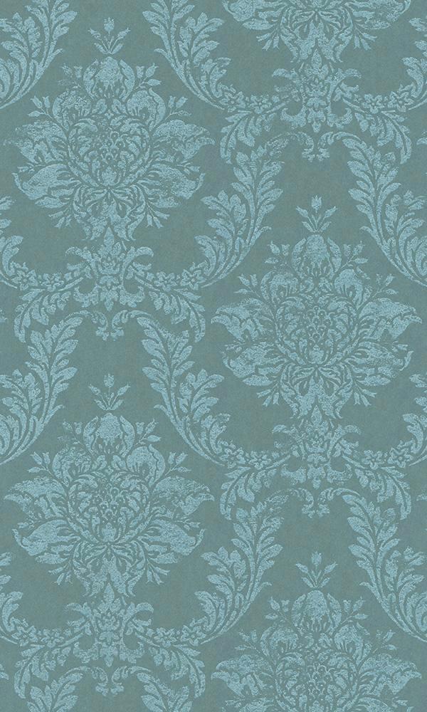 Damask Teal Wallpaper Classic Metallic Shimmer Silver Wallpaper