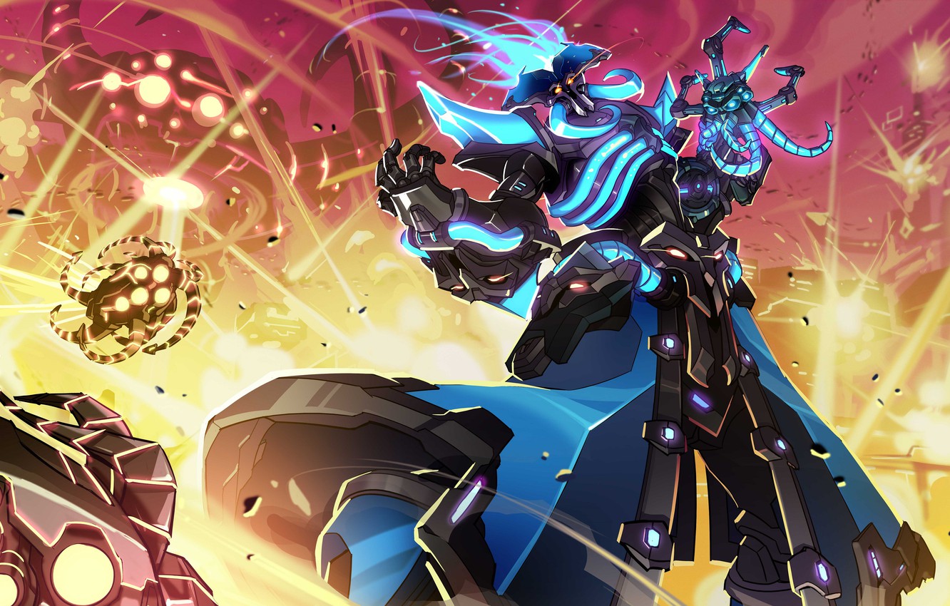 Photo Wallpaper The Explosion, Background, Robot, Character, - Omega Dredge Paladins - HD Wallpaper 