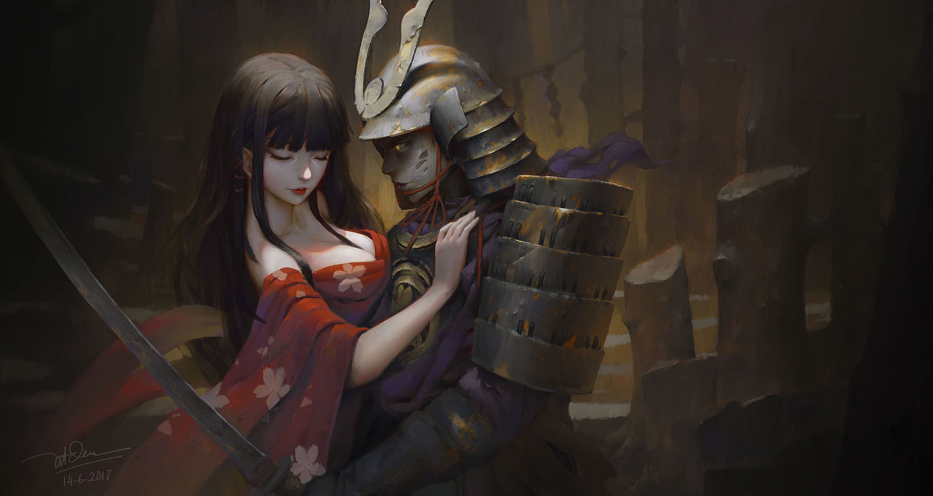 Japanese Warrior Fantasy Art - HD Wallpaper 