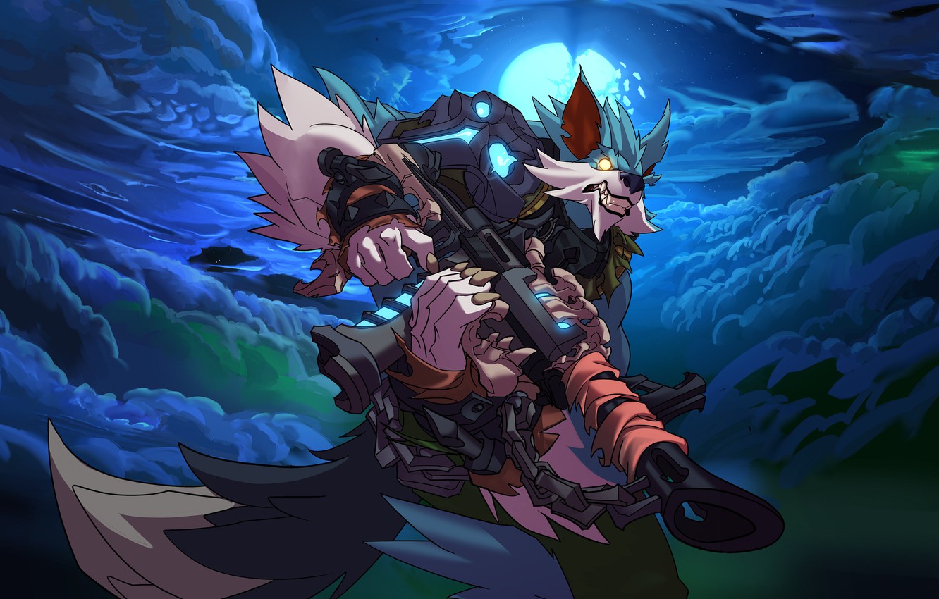 Photo Wallpaper Weapons, The Game, Wolf, Gun, Paladins - Full Moon Viktor Paladins - HD Wallpaper 