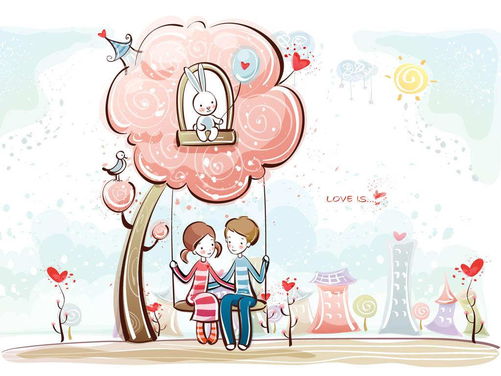 Love And Couple Image - Cartoon Cute Sweet Couple - 1024x768 Wallpaper -  