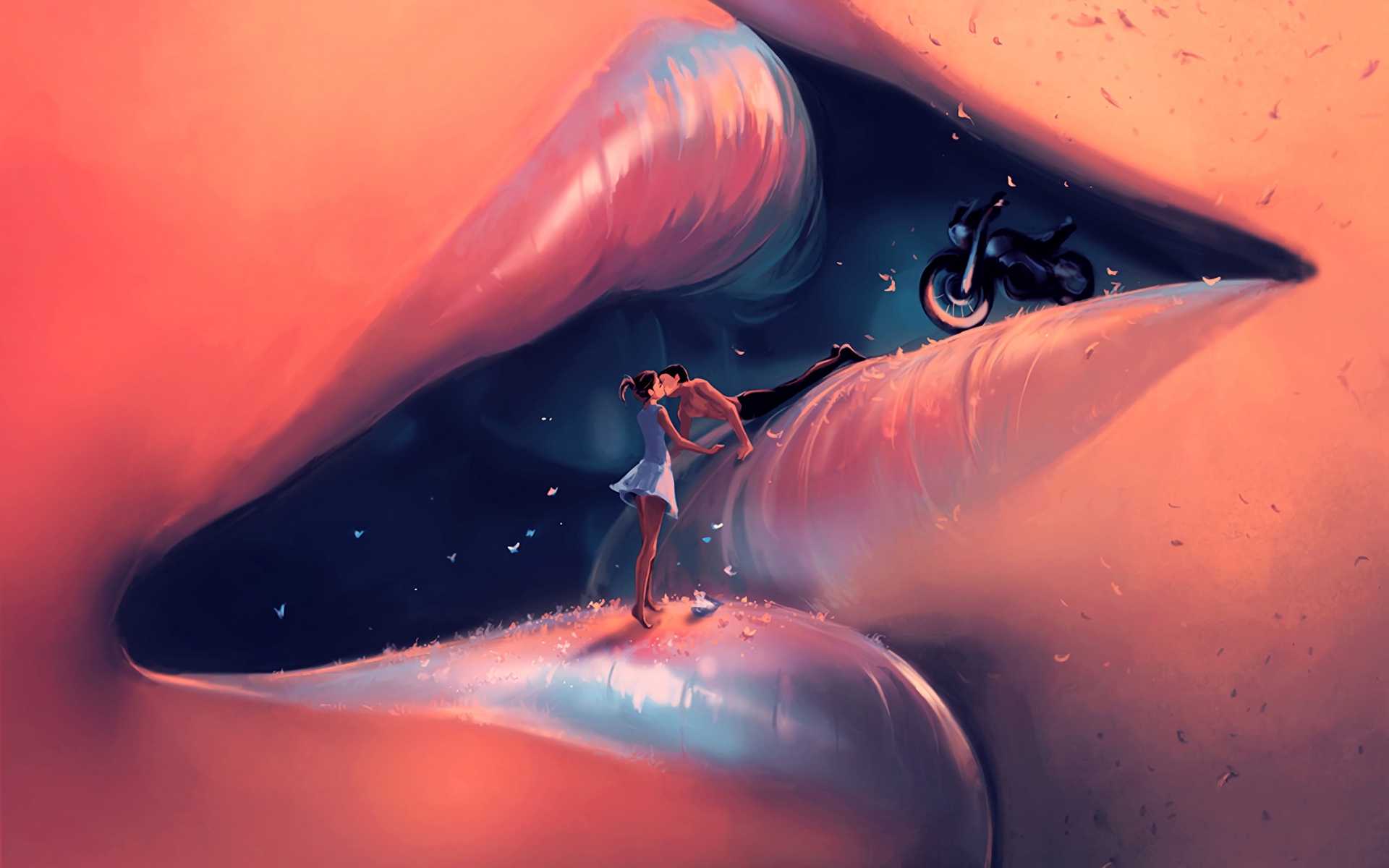 Wallpaper Lips, Kiss, Couple, Love, Art - Tim Burton Surrealism - HD Wallpaper 