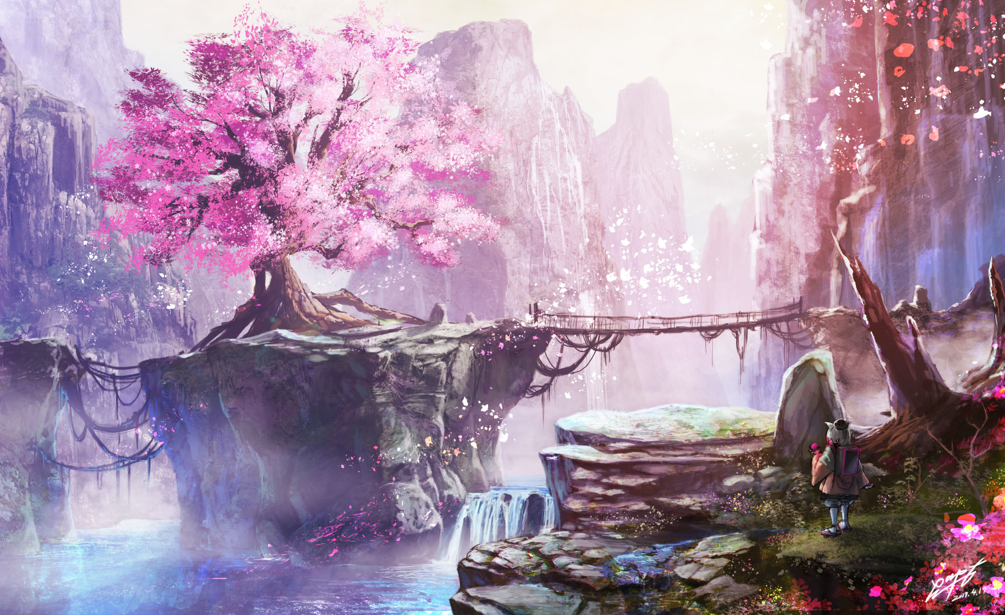 Cherry Blossom Tree Anime - HD Wallpaper 