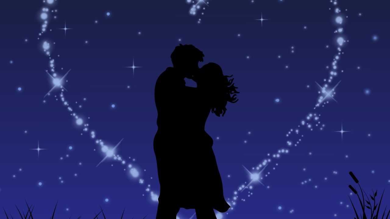Couple, Love, Kiss, Stars, Glitter, Digital Art, Wallpaper - Love The Stars Wallpaper Download - HD Wallpaper 