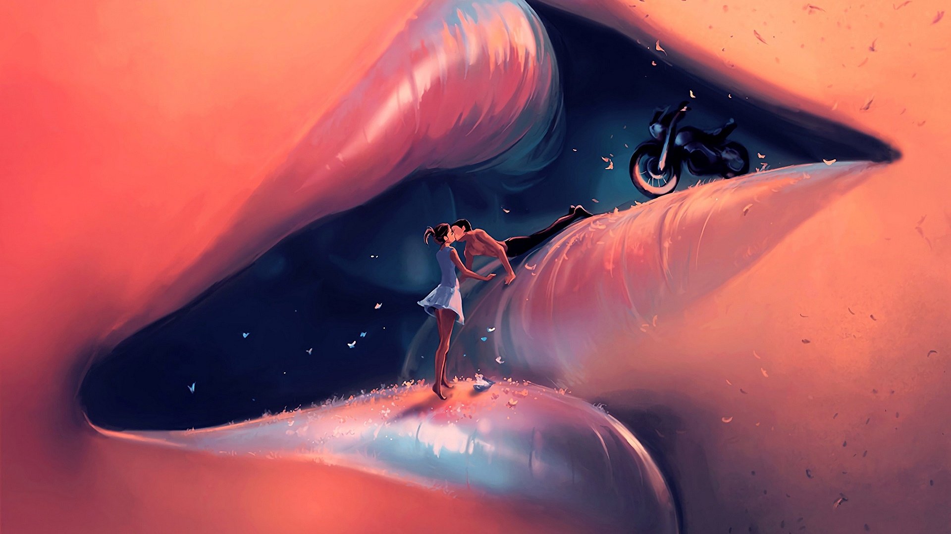 Boy Girl Kissing Art - HD Wallpaper 