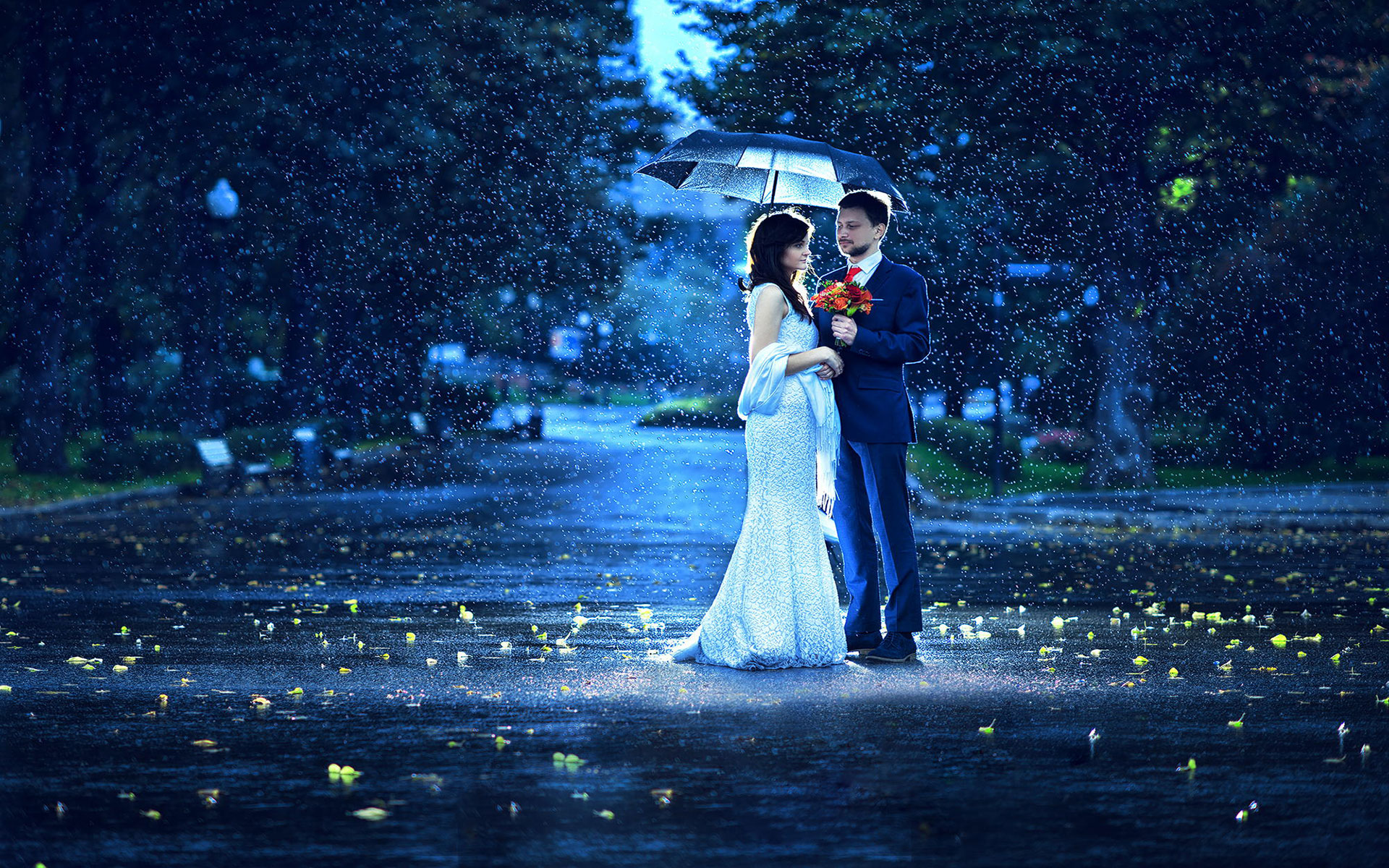 Sweet Couple Giving Flower In A Rainy Morning - Some Things Go Wrong Take A Moment - HD Wallpaper 