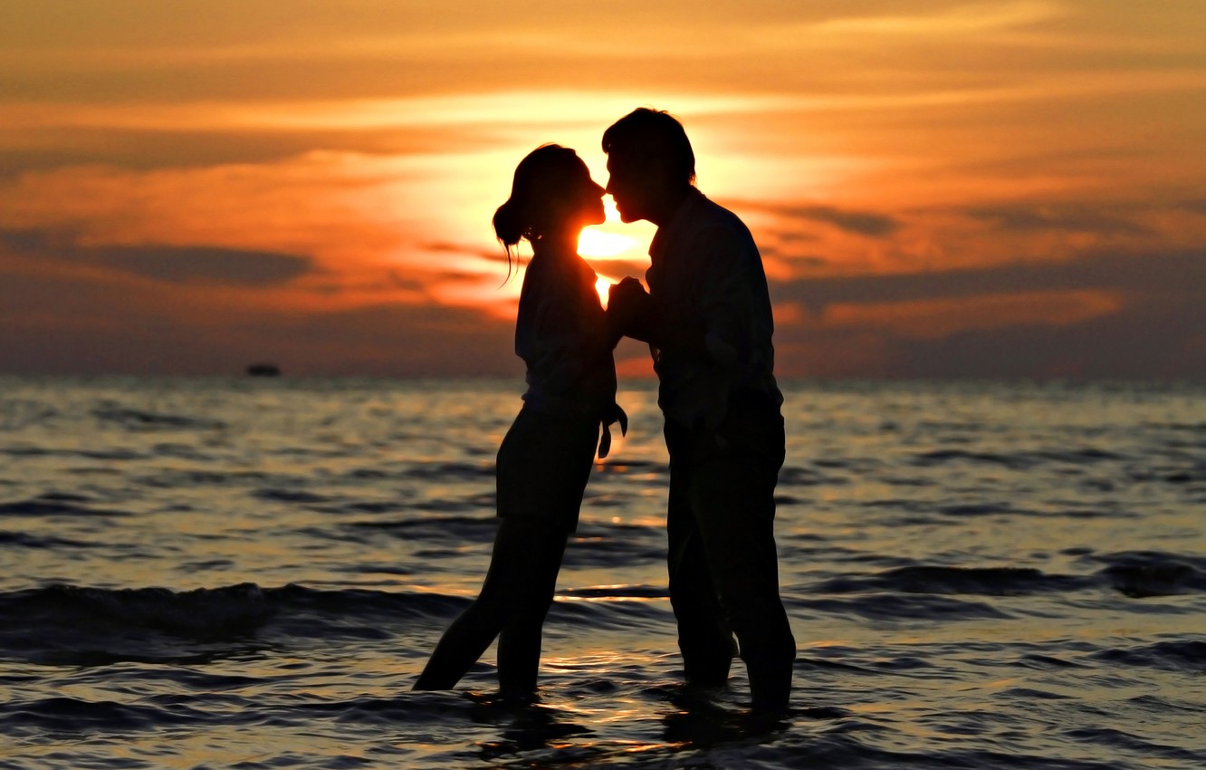 Photo Wallpaper Sea, Love, Sunset, Kiss, Pair, Love, - Love Romantic Couple Sunset - HD Wallpaper 