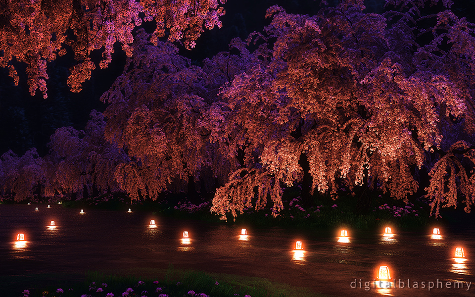 Cherry Blossom Wallpaper Night - HD Wallpaper 