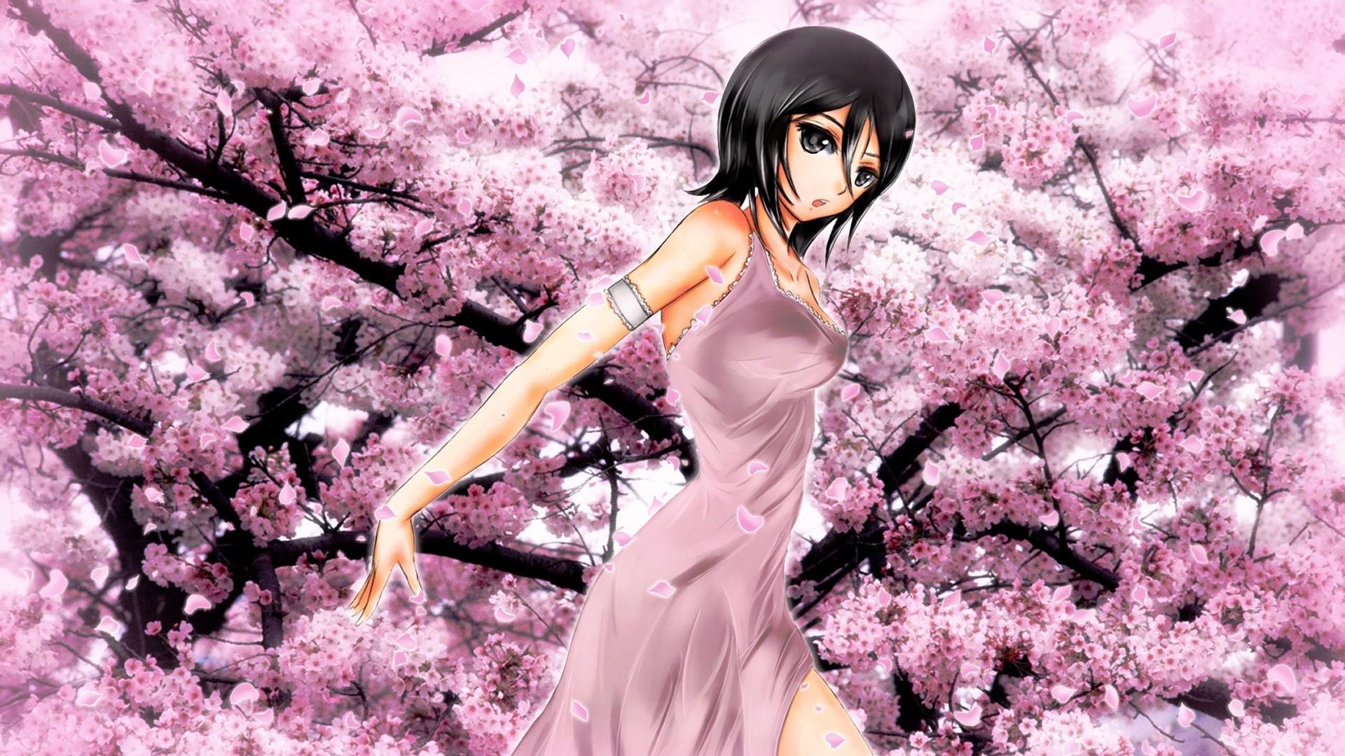 Download Free Anime Cherry Blossom Wallpaper - Cherry Blossom Anime Girl Background - HD Wallpaper 