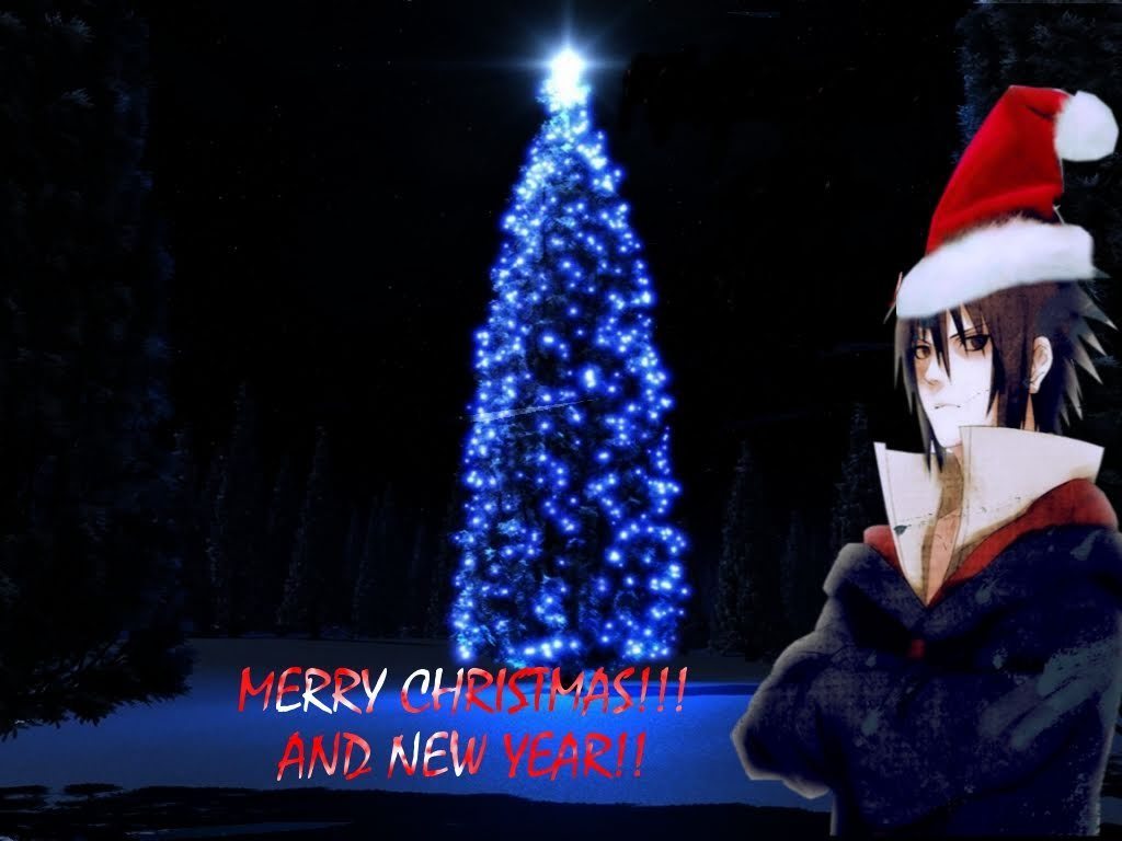 Sasuke Images Sasuke Merry Christmas Hd Wallpaper And - Christmas Tree With White And Blue Lights - HD Wallpaper 