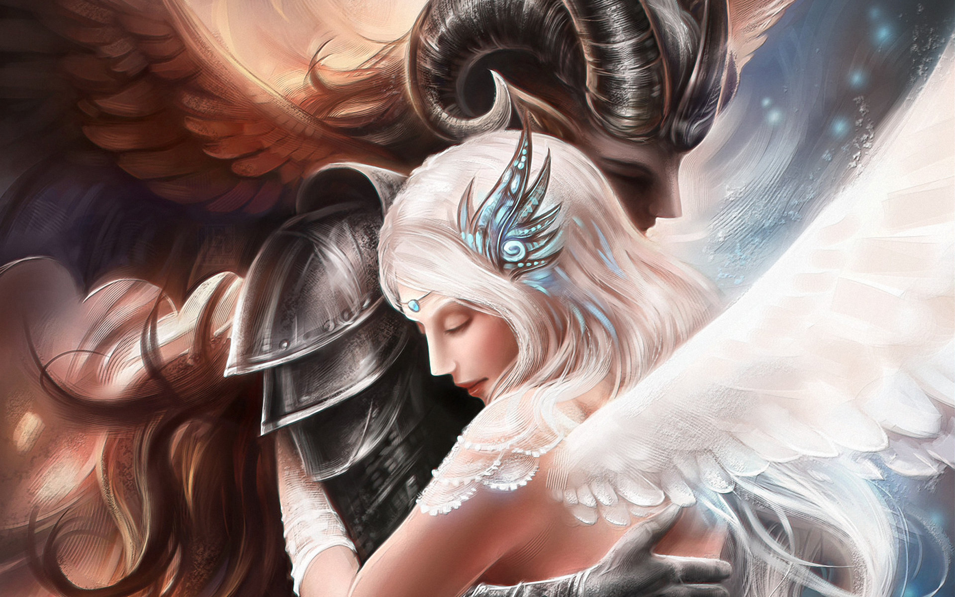 Free Download Fantasy Love Couple Wallpaper Id - Light And Dark Fantasy - HD Wallpaper 