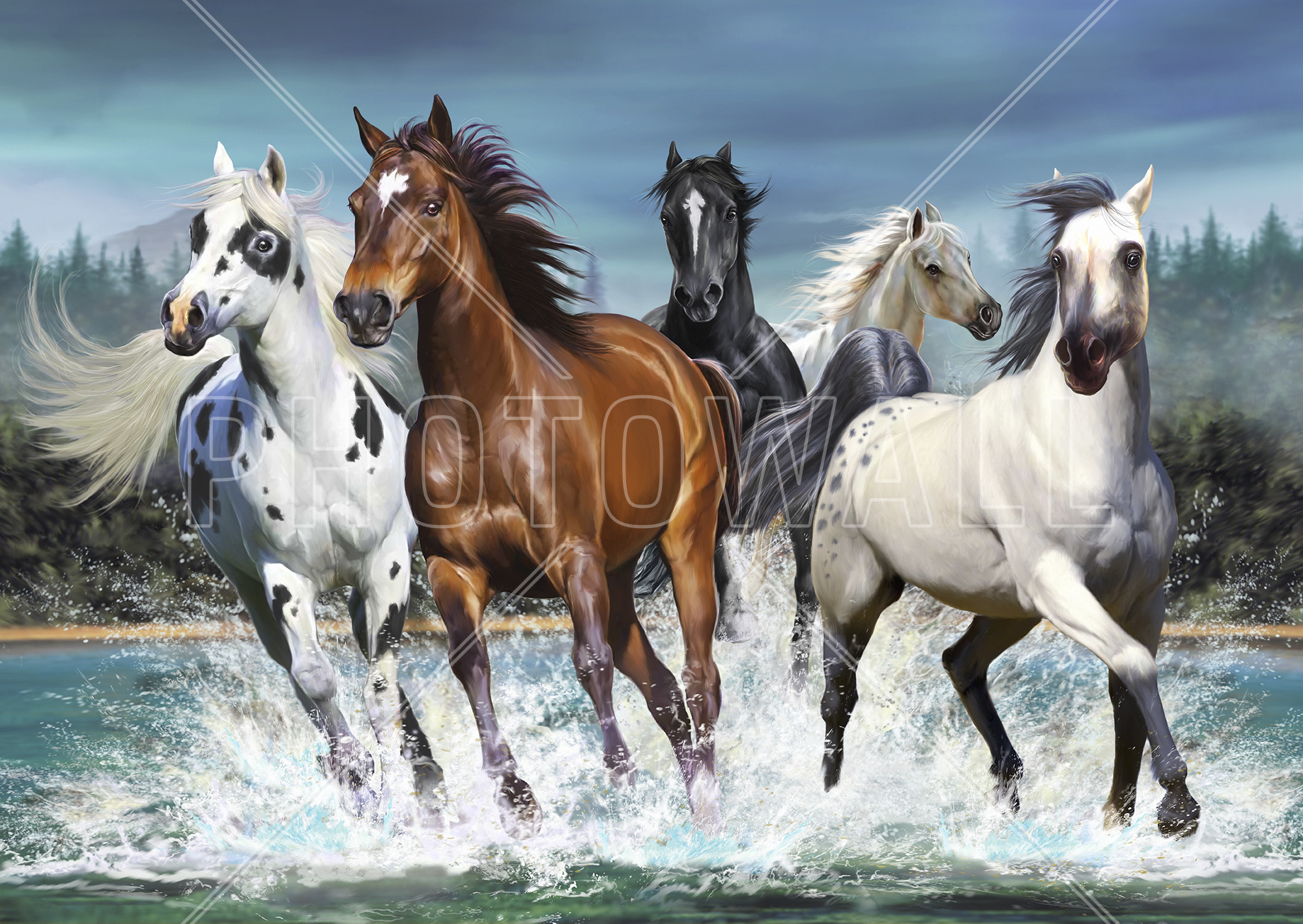 Running Horses - Wallpaper - Living Room - Cross Stitch Horse Design - HD Wallpaper 