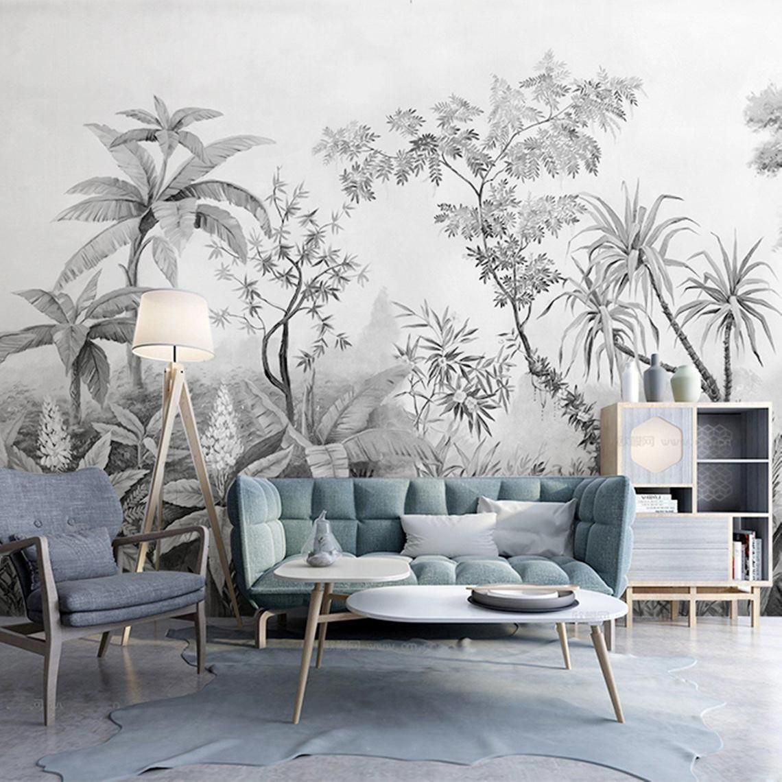 Tropisch Behang Zwart Wit - HD Wallpaper 