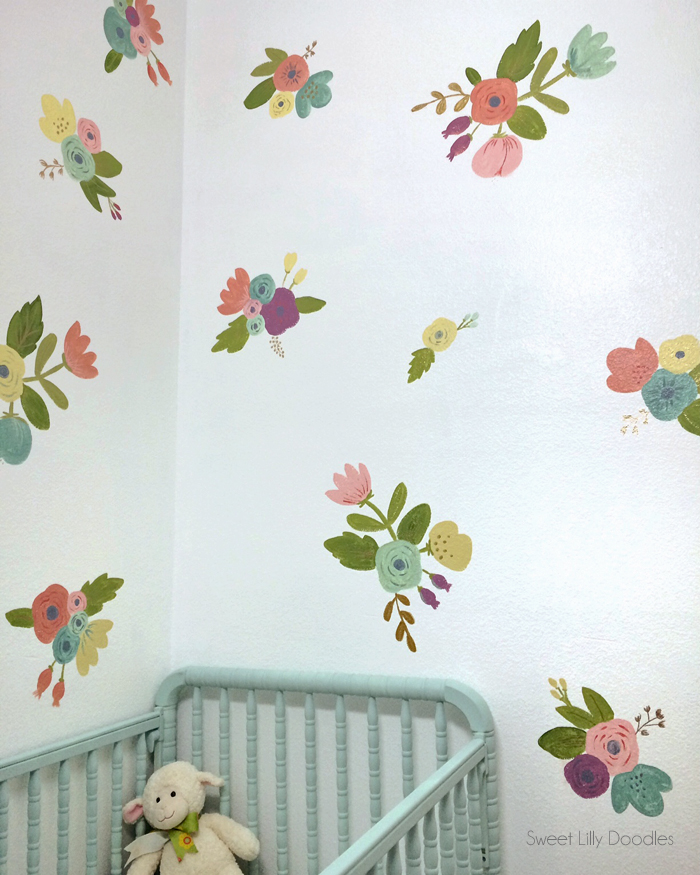 Easy Floral Painted Faux Wallpaper Tutorial Via Sweetlillydoodles - Easy Flower Painting On Wall - HD Wallpaper 