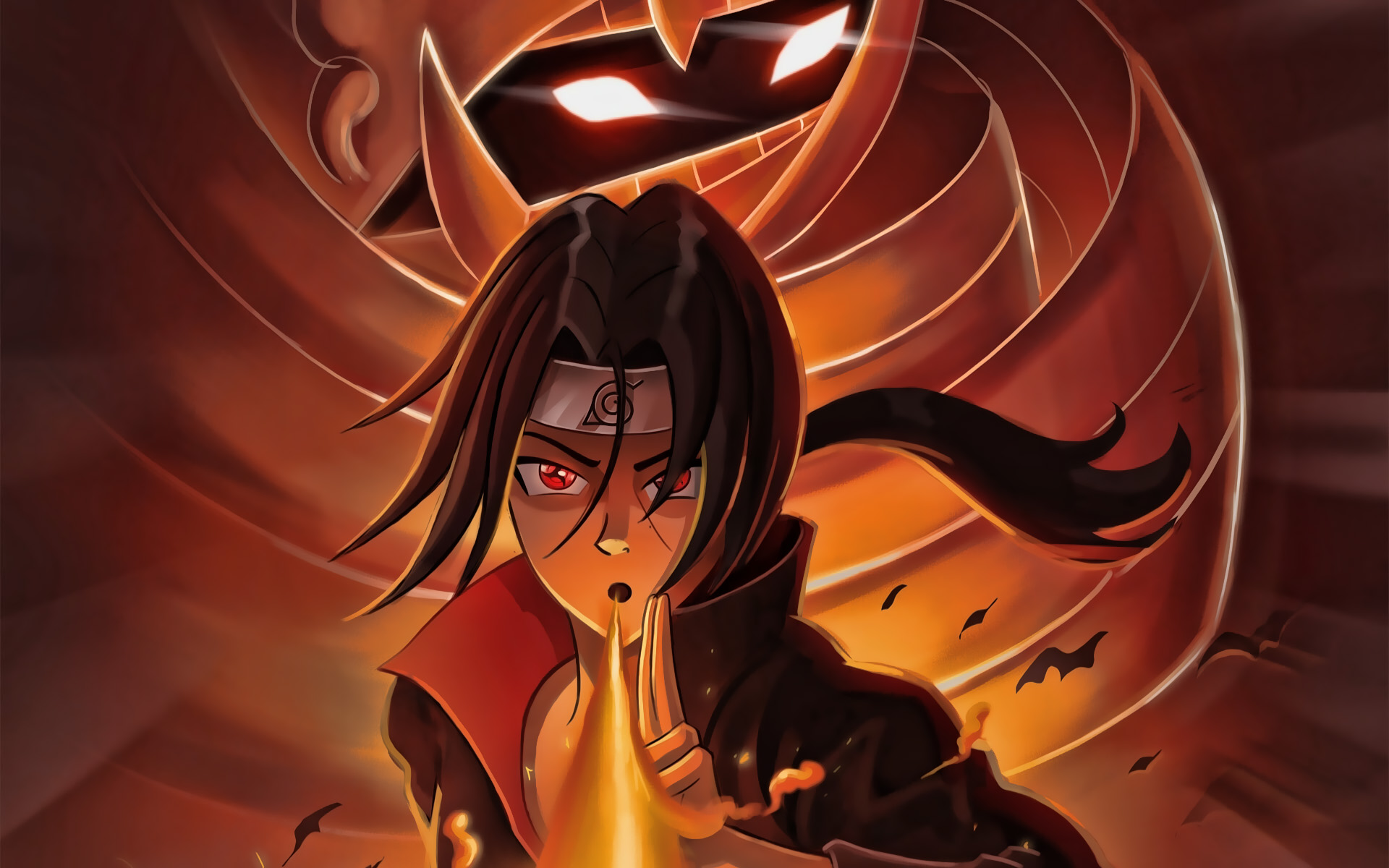 Itachi Uchiha, Fire Flames, Naruto, Anbu Captain, Akatsuki, - Itachi And His Susanoo - HD Wallpaper 