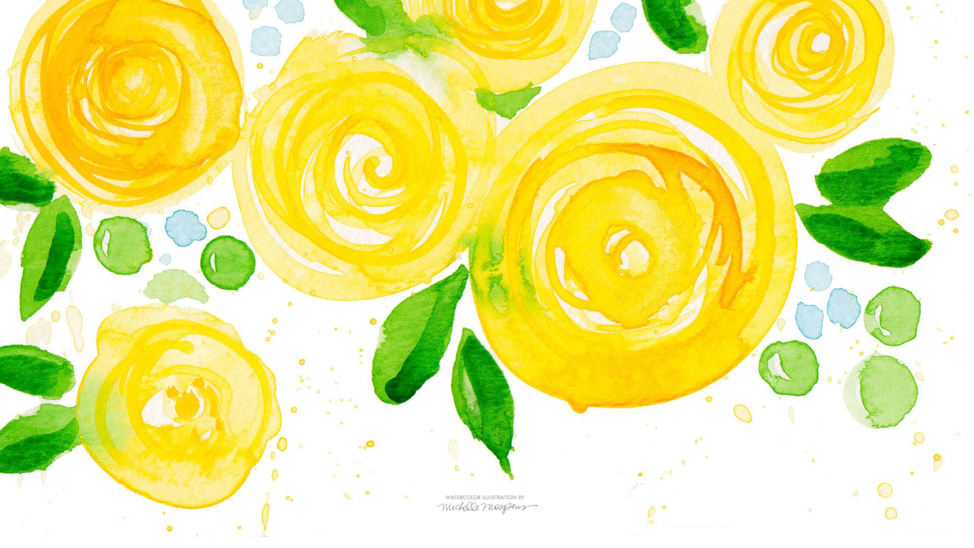Yellow Watercolor Flowers Wallpaper Download - HD Wallpaper 