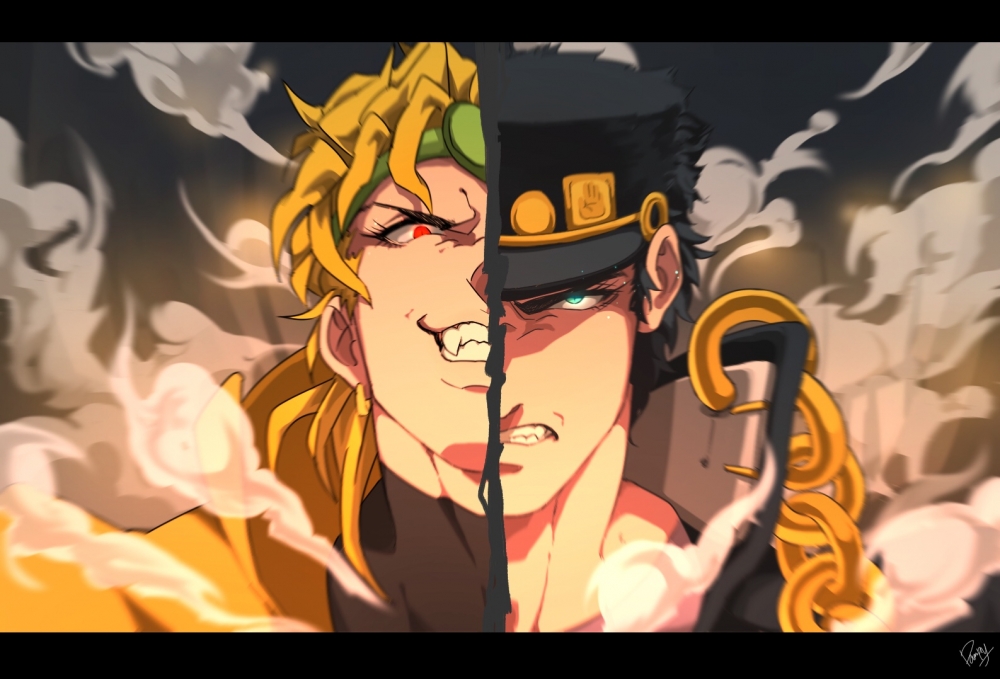 Jojo S Bizarre Kuujou Joutarou Dio Brando Blonde Jojo Bizarre Adventure Dio Art 1000x679 Wallpaper Teahub Io