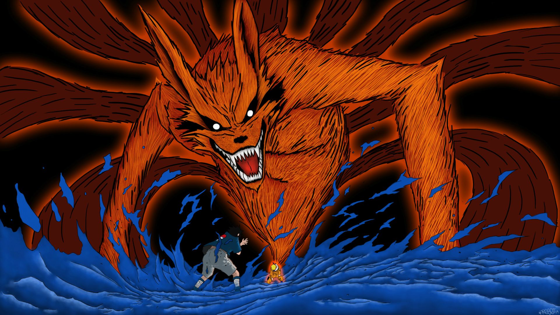 Sasuke Sees Kurama For The First Time - HD Wallpaper 