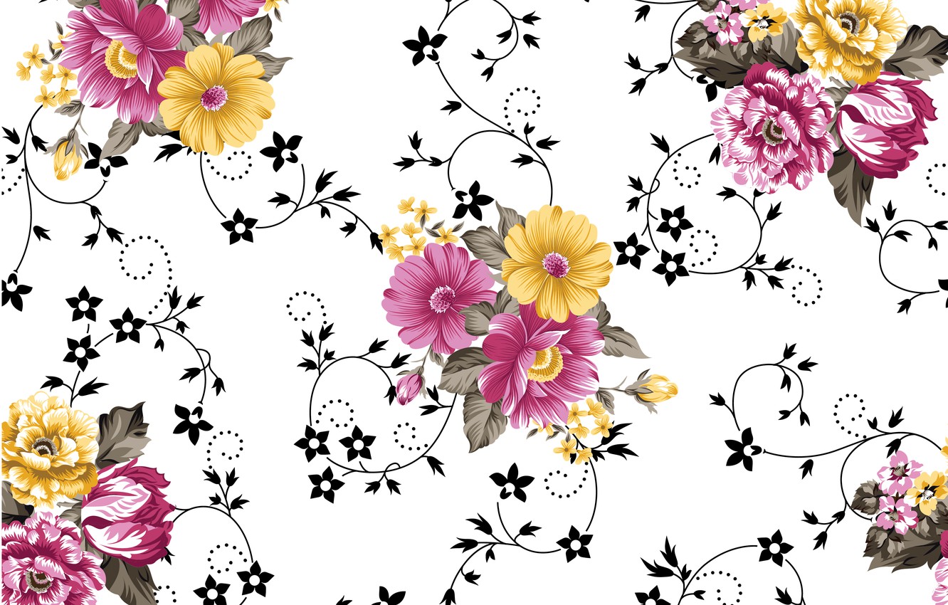 Photo Wallpaper White, Flowers, Background, Pattern, - Flowers Background  Watercolor Yellow - 1332x850 Wallpaper 