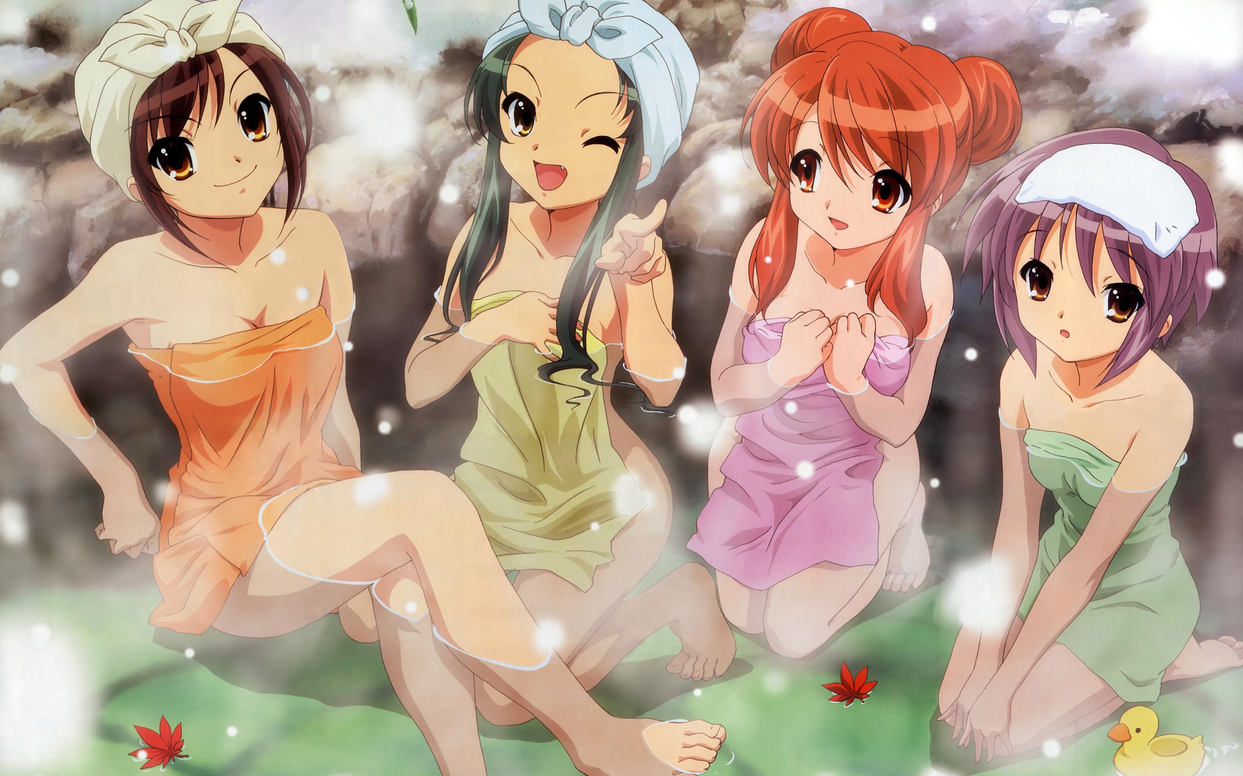 Wallpaper Four Little Girls In The Hot Springs - Hot Little Anime Girls - HD Wallpaper 